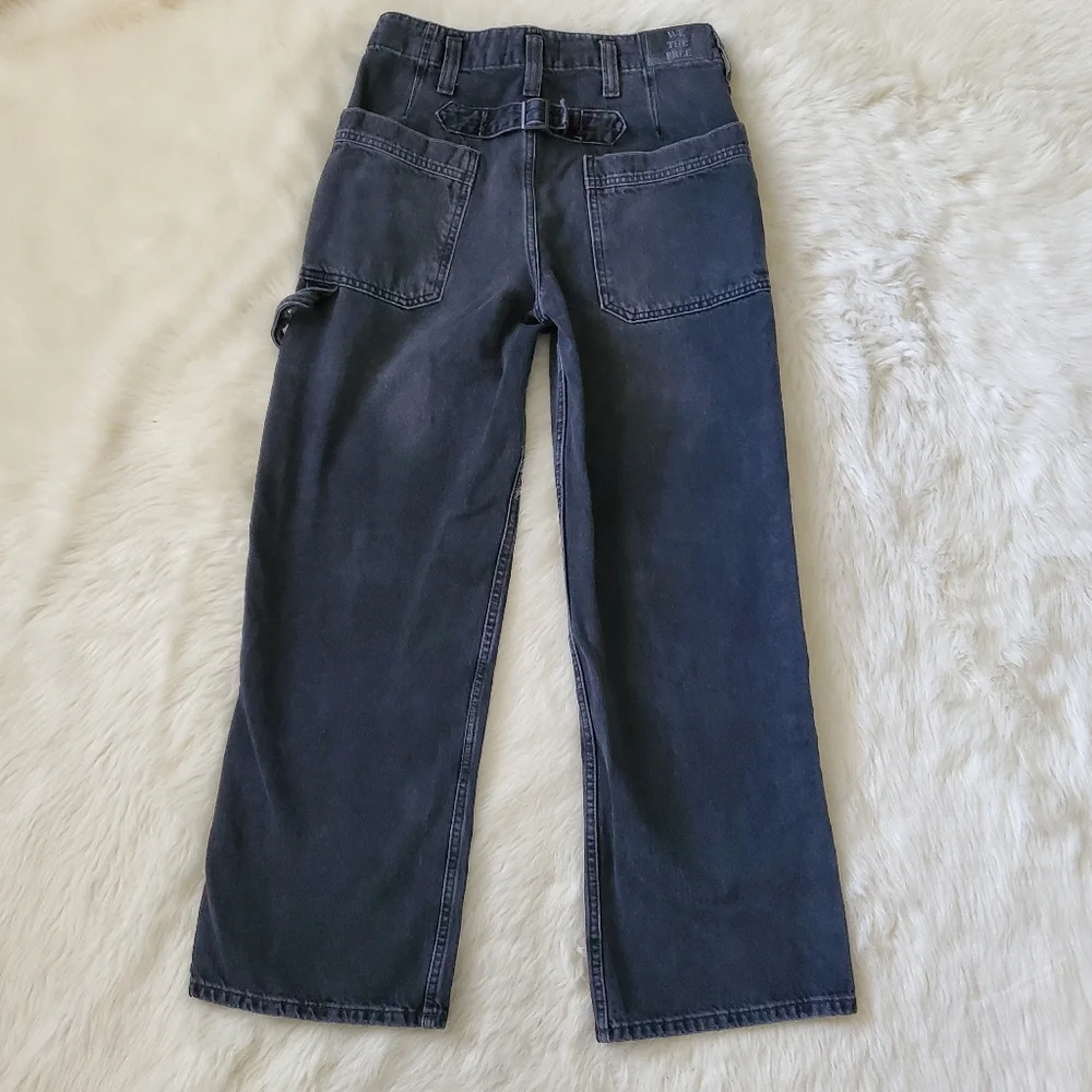 Free People Major Leagues Black Wide Leg Cuff Jeans Size 26 - Picture 8 of 15